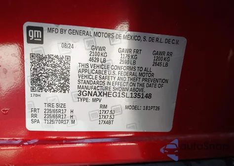 2025 Chevrolet Equinox Fwd Lt из США, поврежденный, VIN 3GNAXHEG1SL135148